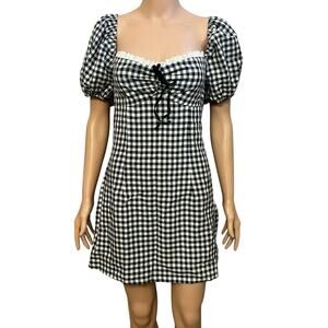 Cider Gingham Milkmaid Mini Dress Large Puff Sleeve Bow Coquette Cottagecore